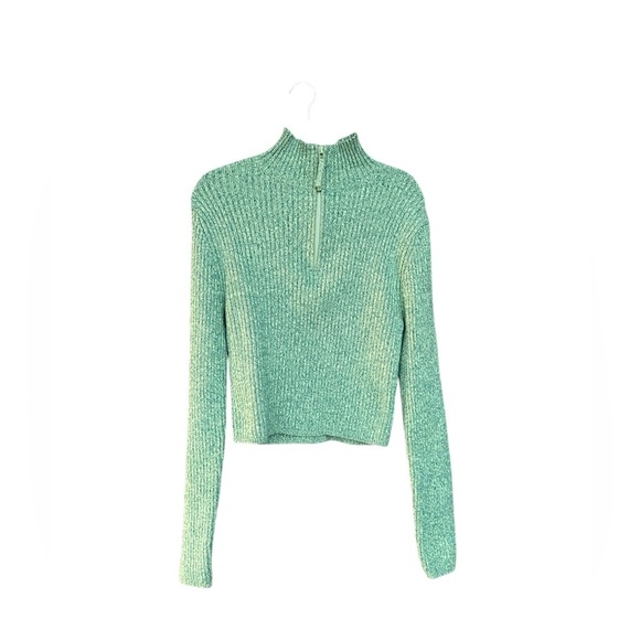 Aerie Late Night Quarter Zip Sweater Green Ribbed Cropped Size XL Womens Sporty - Picture 3 of 6